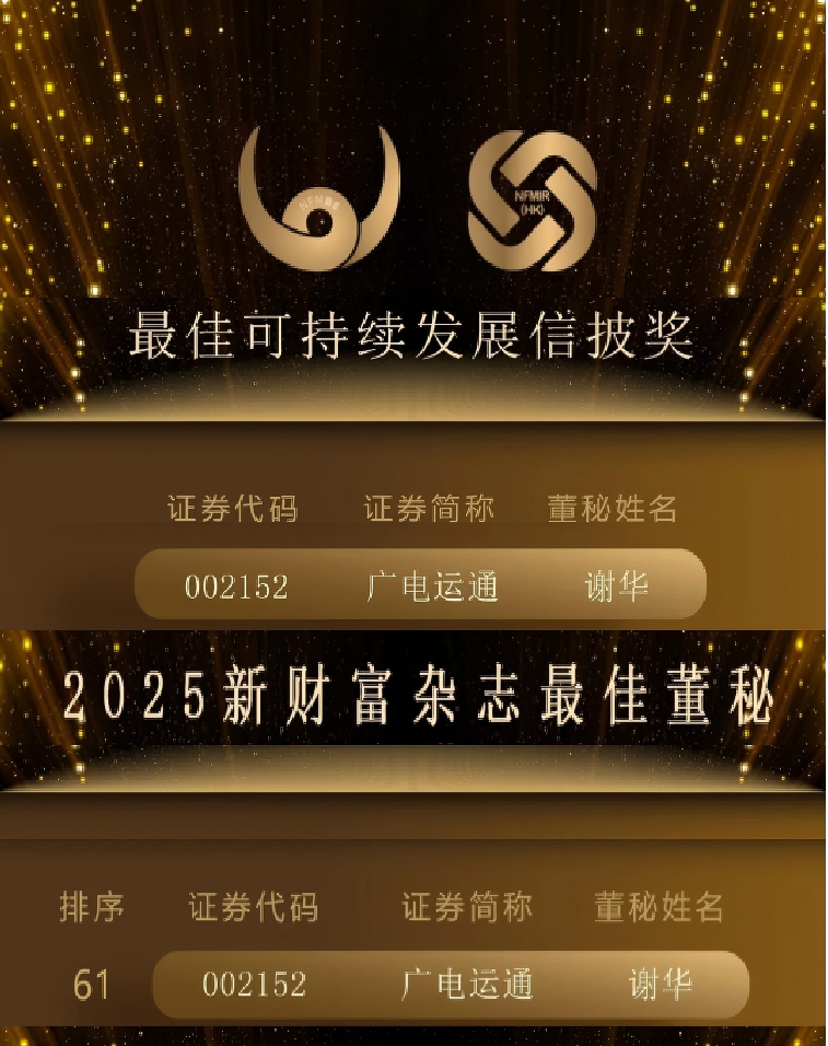 載譽而歸！廣電運通榮獲多項資本市場重要獎項